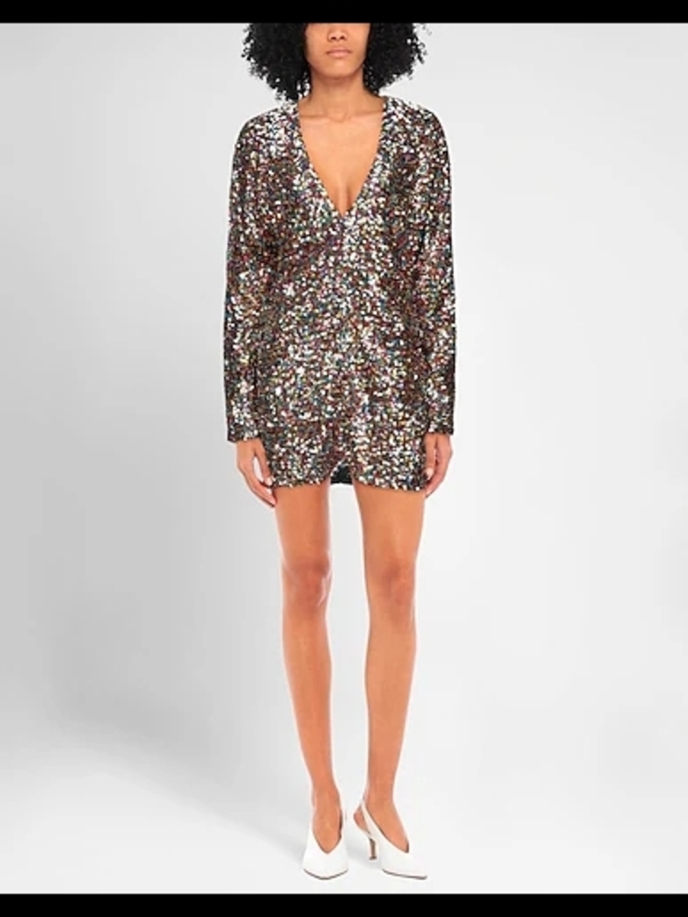 Attico - Sequin Deep V Long Sleeve Mini Dress - Multi Metallic